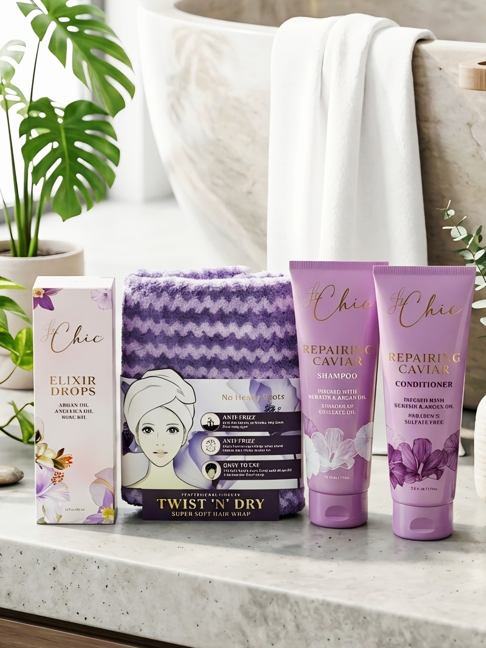 Le Chic Hair Care 4-Piece Bundle with Hair Wrap - BNIB